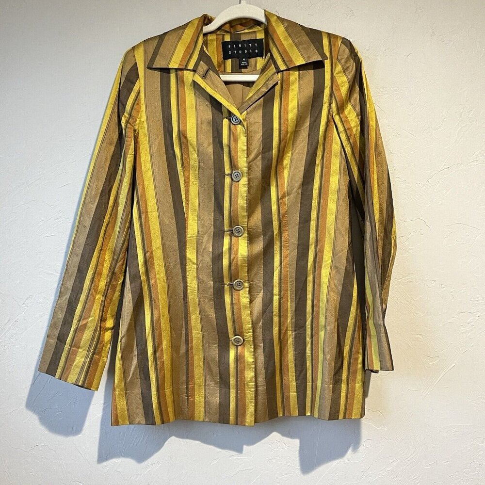 Vintage 70s Vertical‎ Striped Jacket blazer Womens Boho Retro Disco clown core